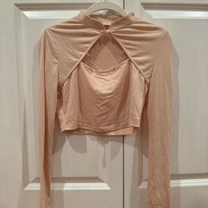 Cream long sleeve top with pearls